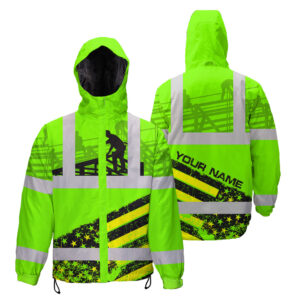 Hi Vis Jacket Waterproof And Windproof Reflective Green US Flag Roofer