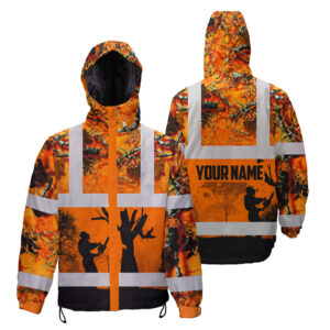 Hi Vis Jacket Waterproof And Windproof Reflective Orange Camo Hunting Logger