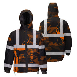 Hi Vis Jacket Waterproof And Windproof Reflective Skull Orange Camo Neon