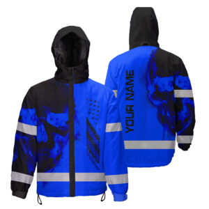 Hi Vis Jacket Waterproof And Windproof Reflective Skull US Flag Blue Neon