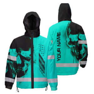 Hi Vis Jacket Waterproof And Windproof Reflective Skull US Flag Mint