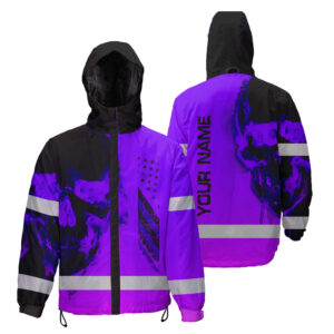 Hi Vis Jacket Waterproof And Windproof Reflective Skull US Flag Violet Neon