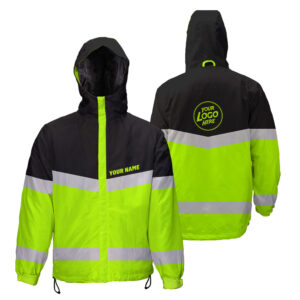 Hi Vis Jacket Waterproof And Windproof Uniform Reflective Black Green