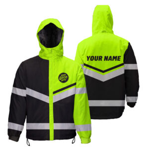 Hi Vis Jacket Waterproof And Windproof Uniform Reflective Black Green Neon