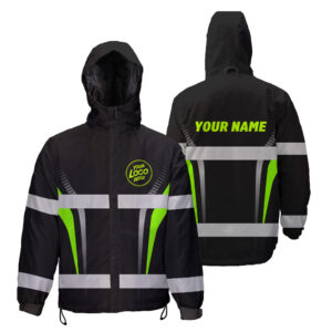 Hi Vis Jacket Waterproof And Windproof Uniform Reflective Black Green Neon