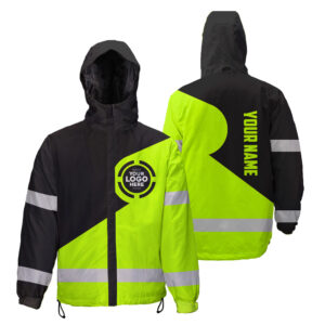 Hi Vis Jacket Waterproof And Windproof Uniform Reflective Black Green Neon Round