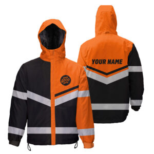 Hi Vis Jacket Waterproof And Windproof Uniform Reflective Black Orange Neon