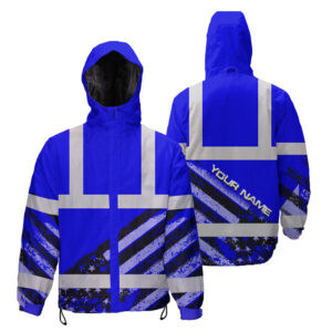 Hi Vis Jacket Waterproof Reflective Blue US Flag Paint