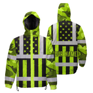 Hi Vis Jacket Waterproof Reflective Green US Flag