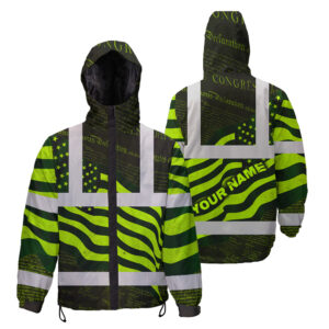 Hi Vis Jacket Waterproof Reflective Independence USA Flag