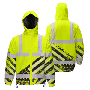 Hi Vis Jacket Waterproof Reflective Lime US Flag Paint
