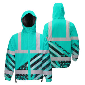 Hi Vis Jacket Waterproof Reflective Mint US Flag Paint