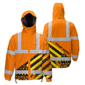 Hi Vis Jacket Waterproof Reflective Orange USA Flag