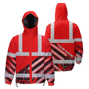 Hi Vis Jacket Waterproof Reflective Red US Flag Paint