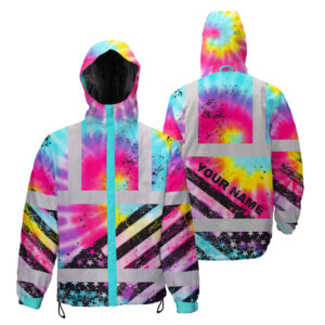 Hi Vis Jacket Waterproof Reflective Tie Dye US Flag Paint
