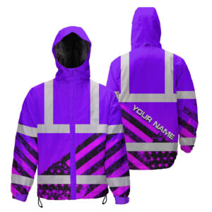Hi Vis Jacket Waterproof Reflective Violet US Flag Paint