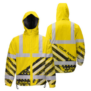 Hi Vis Jacket Waterproof Reflective Yellow US Flag Paint