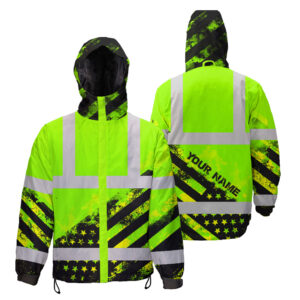 High Visibility Jacket Waterproof Reflective Green American Flag