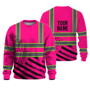 Hi Vis Long Sleeve Shirt Reflective Tapes Pink USA Flag Safety Workwear