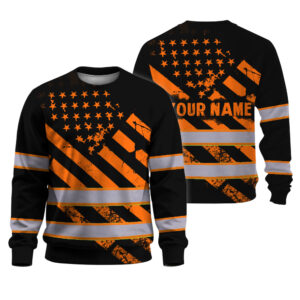 Hi Vis Long Sleeve Shirt Reflective Orange Flag USA Custom Name Safety Workwear