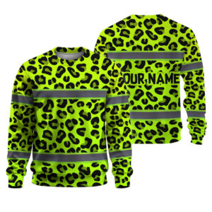 Hi Vis Long Sleeve Shirt Reflective Tapes Green Leopard Safety Workwear