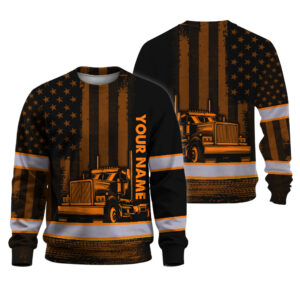 Hi Vis Long Sleeve JOB Reflective Orange Neon Semi Truck Driver Custom Name