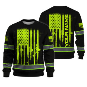 Hi Vis Long Sleeve Shirt Reflective Rifle Flag Custom Name Safety Workwear