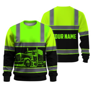 Hi Vis Long Sleeve Shirt Reflective Tapes Green Semi Truck Driver