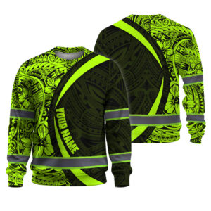 Hi Vis Long Sleeve Shirt Reflective Tapes Hawaiian Polynesian Tribal Custom Name Safety Workwear