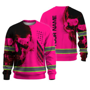 Hi Vis Long Sleeve Shirt  Reflective Skull US Flag Pink Neon