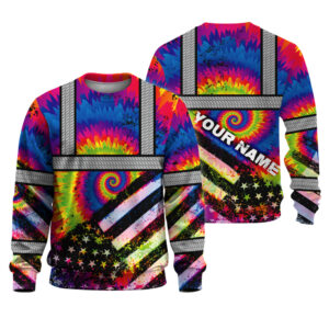 Hi Vis Long Sleeve Shirt Reflective Tie Dye 2 US Flag Paint