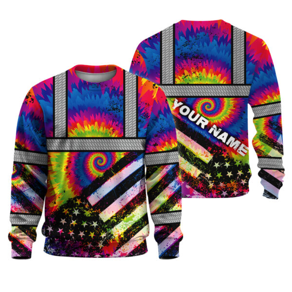 509ADIARL051-Hi Vis Long Sleeve Shirt Reflective Tie Dye 2 US Flag Paint 1