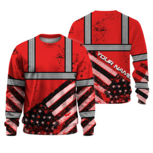 Hi Vis Long Sleeve Shirt Reflective Red US Flag Paint