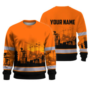 Hi Vis Long Sleeve Shirt Reflective Tapes Orange Ironworker Custom Name Safety