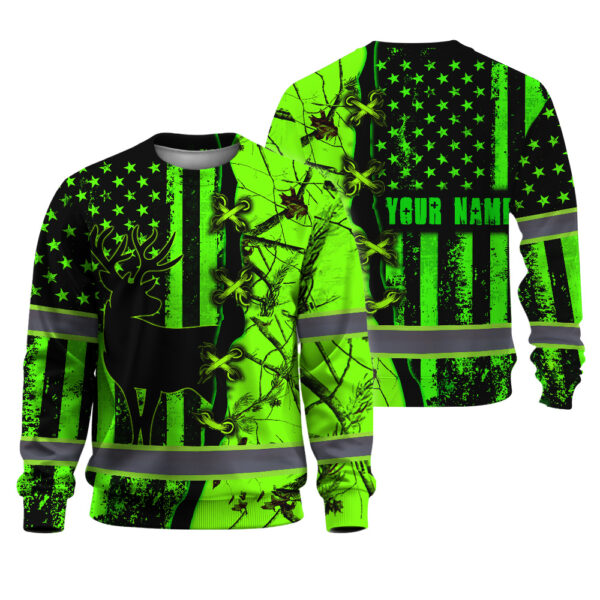 509ADIARL092-Hi Vis Hoodie Reflective Deer Hunting US Flag Custom Name Safety Workwear 1