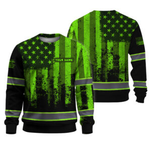 Hi Vis Long Sleeve Shirt Reflective Flag USA Custom Name Safety Workwear