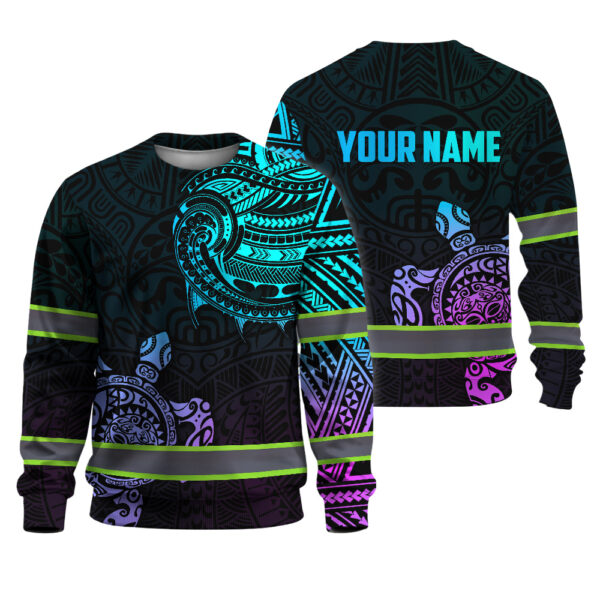 509AIIARL024-Hi Vis Long Sleeve Shirt Reflective Gradient Polynesian Turtle Hawaiian Custom Name 1