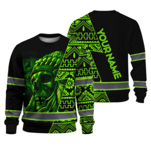 Hi Vis Long Sleeve Shirt Reflective Skull Green Neon Native Custom Name