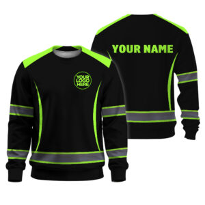 Hi Vis Long Sleeve Shirt Featuring Custom Name, Logo For Construction, Teams