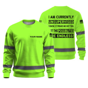 Hi Vis Long Sleeve Shirt Unsupervised Green Custom Name Logo Company Safety Workwear Reflective For Construction Worker