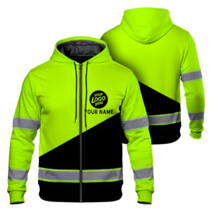 Custom Name, Company Logo Reflective Hi Vis Zip Hoodie - Safety Workwear