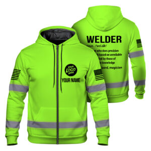 Hi Vis Zip Hoodie Definition Welder, Custom Name Logo Safety Workwear Welding For Welders Construction Workers