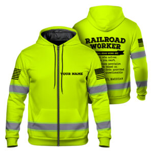 Hi Vis Zip Hoodie Railroad Worker Definition Yellow Custom Name Safety Workwear Reflective