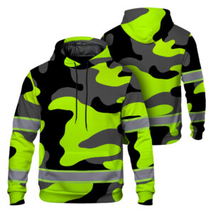 Hi Vis Hoodie Reflective Green Camo Safety For Workers, Runners, Cyclists, Patriotic