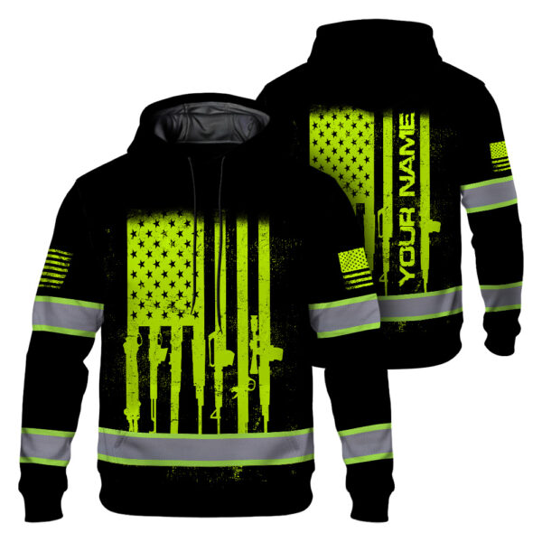 Hi Vis Hoodie Reflective Rifle Flag Custom Name Safety Workwear 1