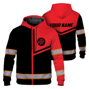 Hi Vis Hoodie Reflective Tapes Red Neon Uniform Custom Name And Logo