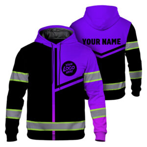 Custom Company Logo Reflective Hi Vis Hoodies - Violet Neon Safety Workwear