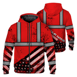 Hi Vis Zip Hoodie Shirt Reflective Red US Flag Paint