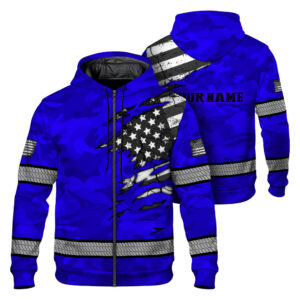 Hi Vis Hoodie Shirt Reflective Tapes Scratch Blue Camo Neon US Flag