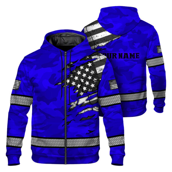 Hi Vis Hoodie Shirt Reflective Tapes Scratch Blue Camo Neon US Flag 1